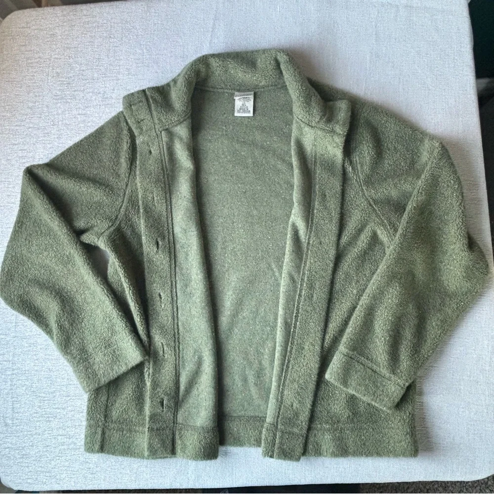 VINTAGE L.L. Bean Olive Green fleece button up cardigan size L - Picture 5 of 7